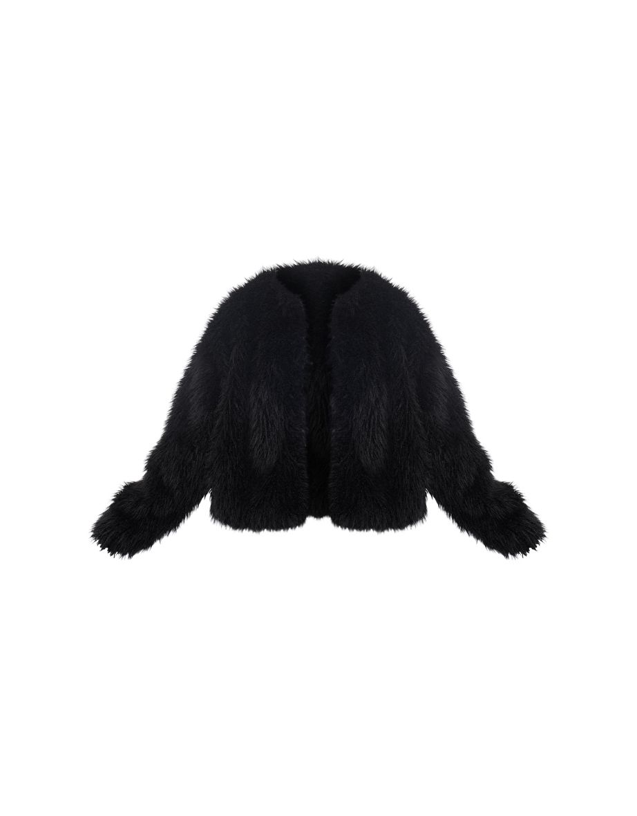 Plus Black Shaggy Faux Fur Coat - 4