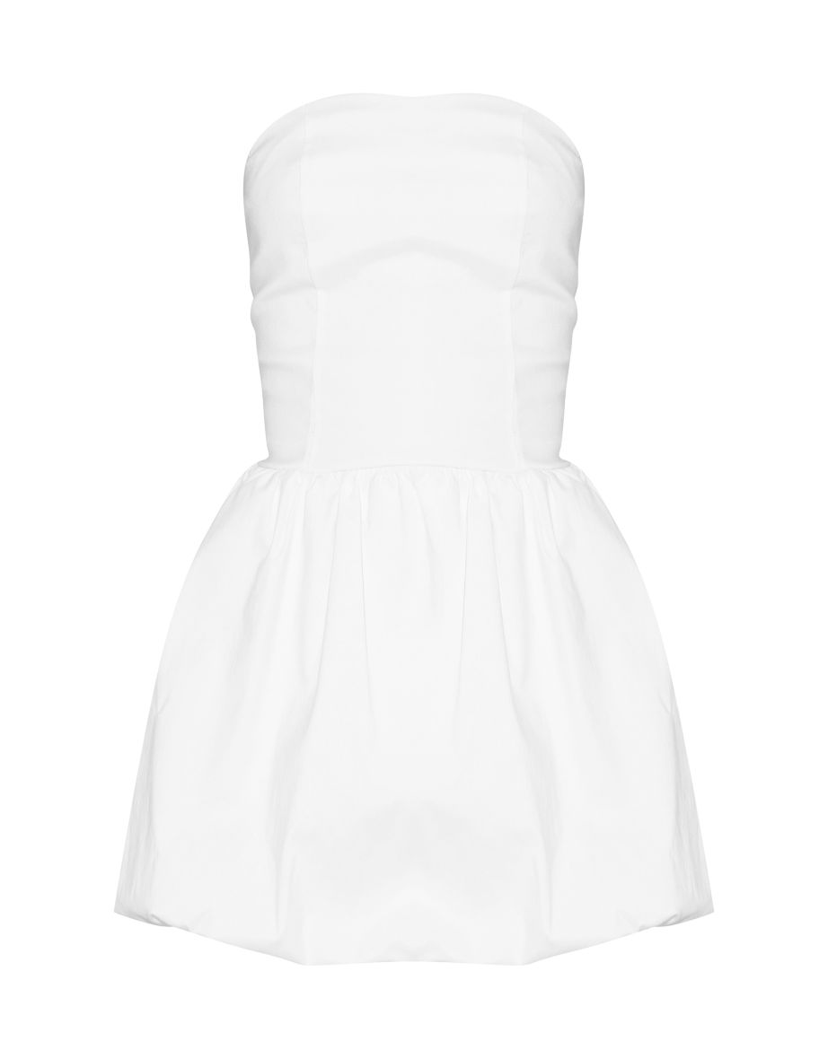White Woven Bandeau Lace Up Puffball Mini Dress - 4