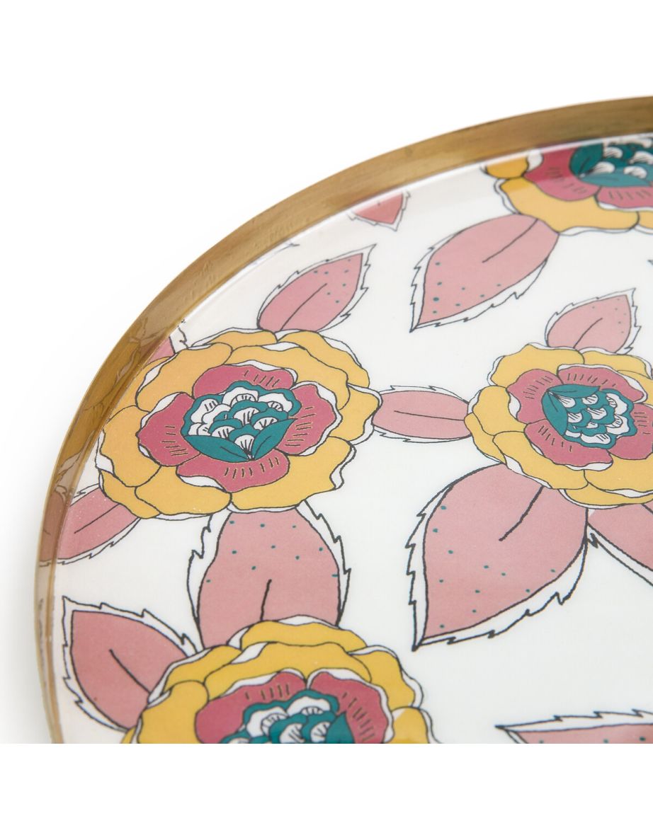 Chandi Round Floral Printed Metal Tray - 2