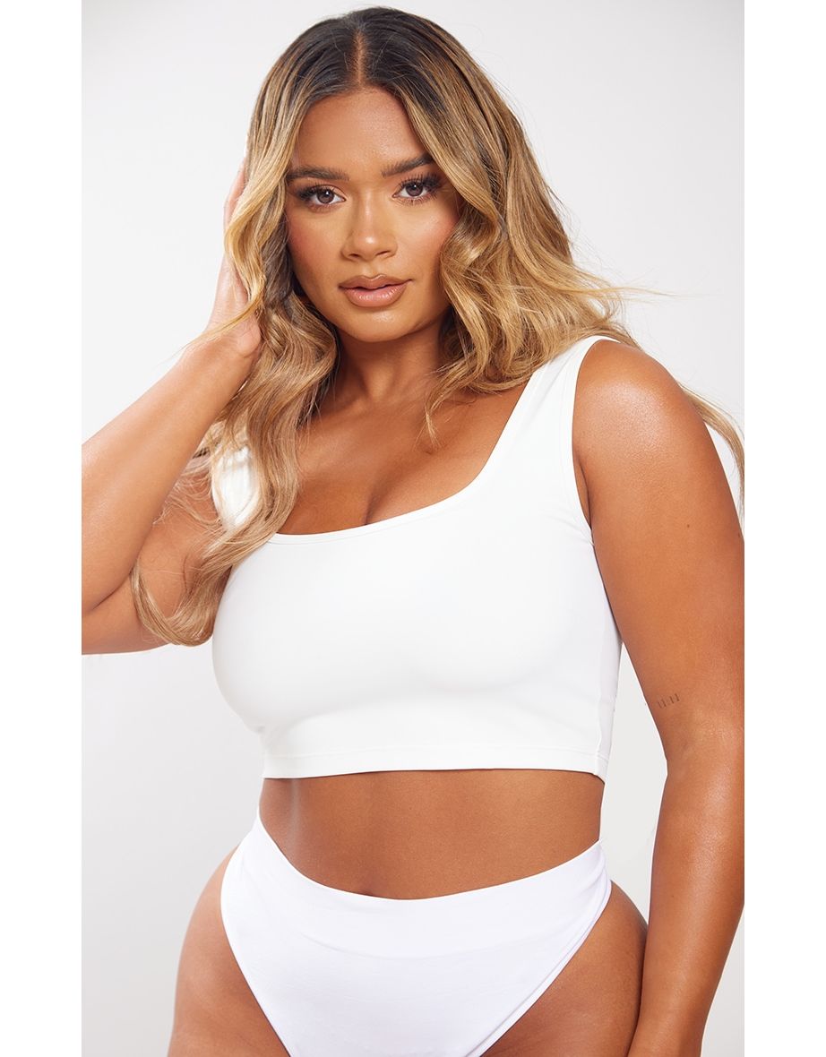 Shape White Soft Seamless Scoop Neck Crop Top