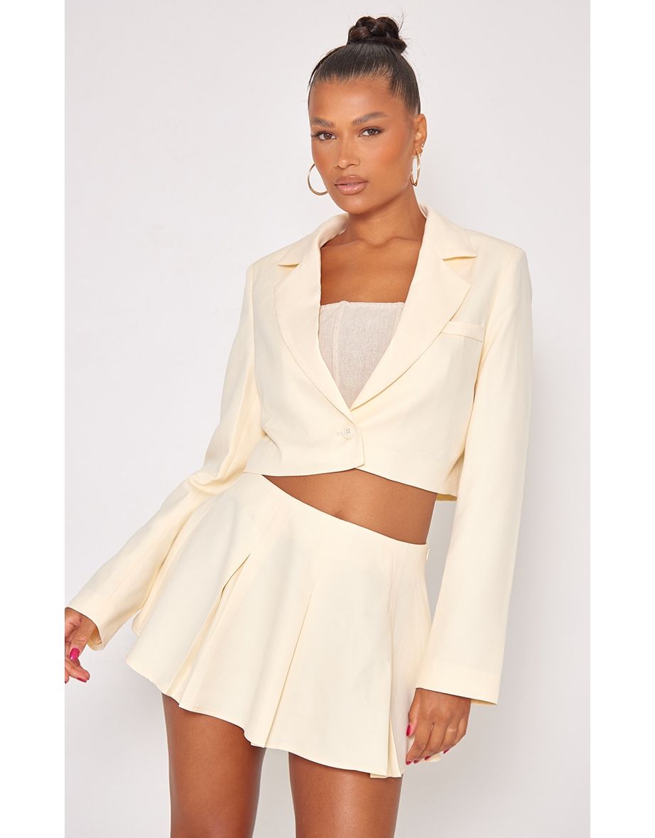 Cream Woven Oversized Cropped Blazer