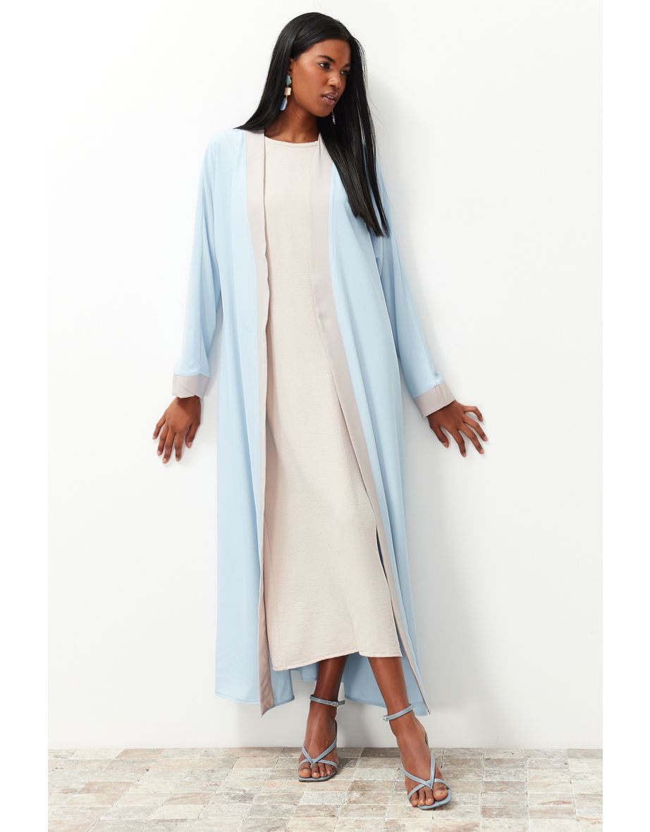Blue Color Block Long Woven Cap & Abaya & Abaya