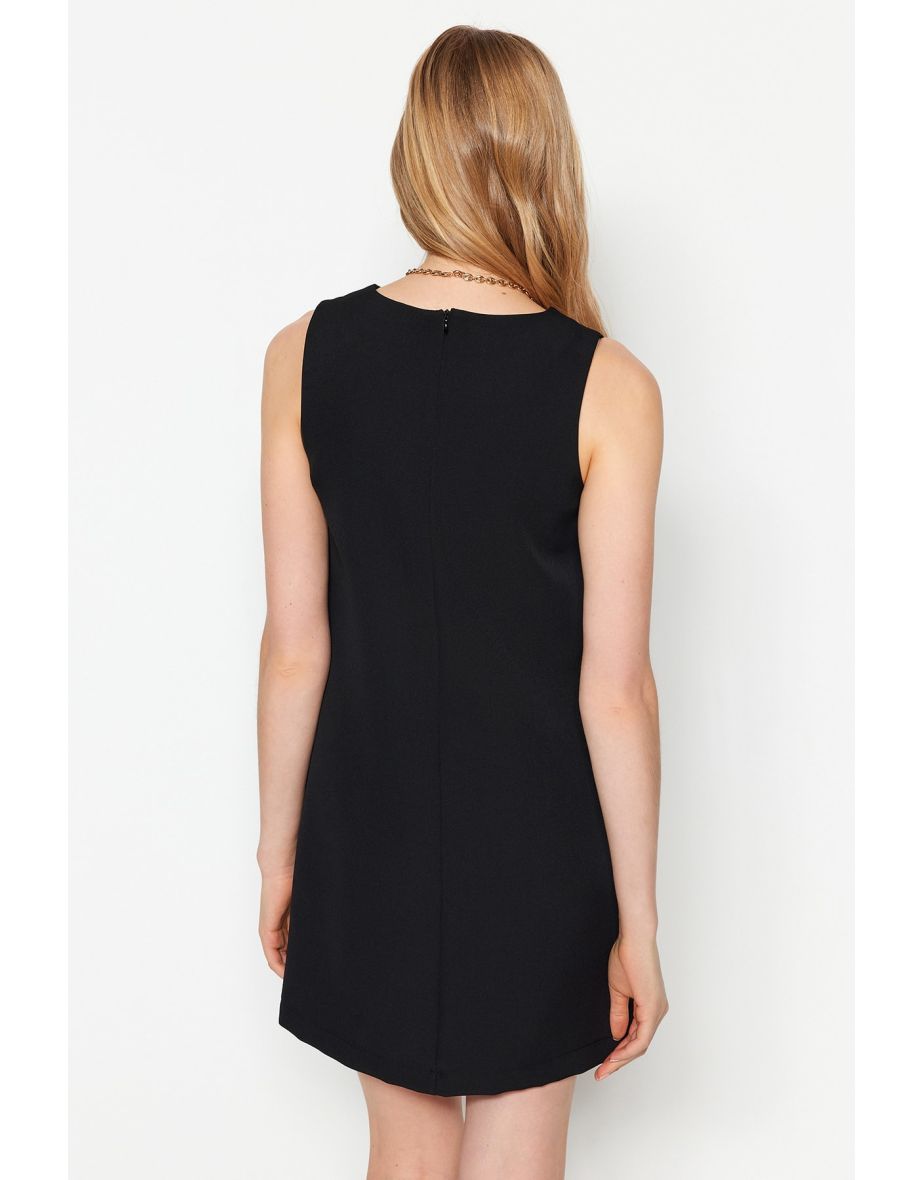 Black Mini A-Line Woven Sleeveless Woven Dress - 5