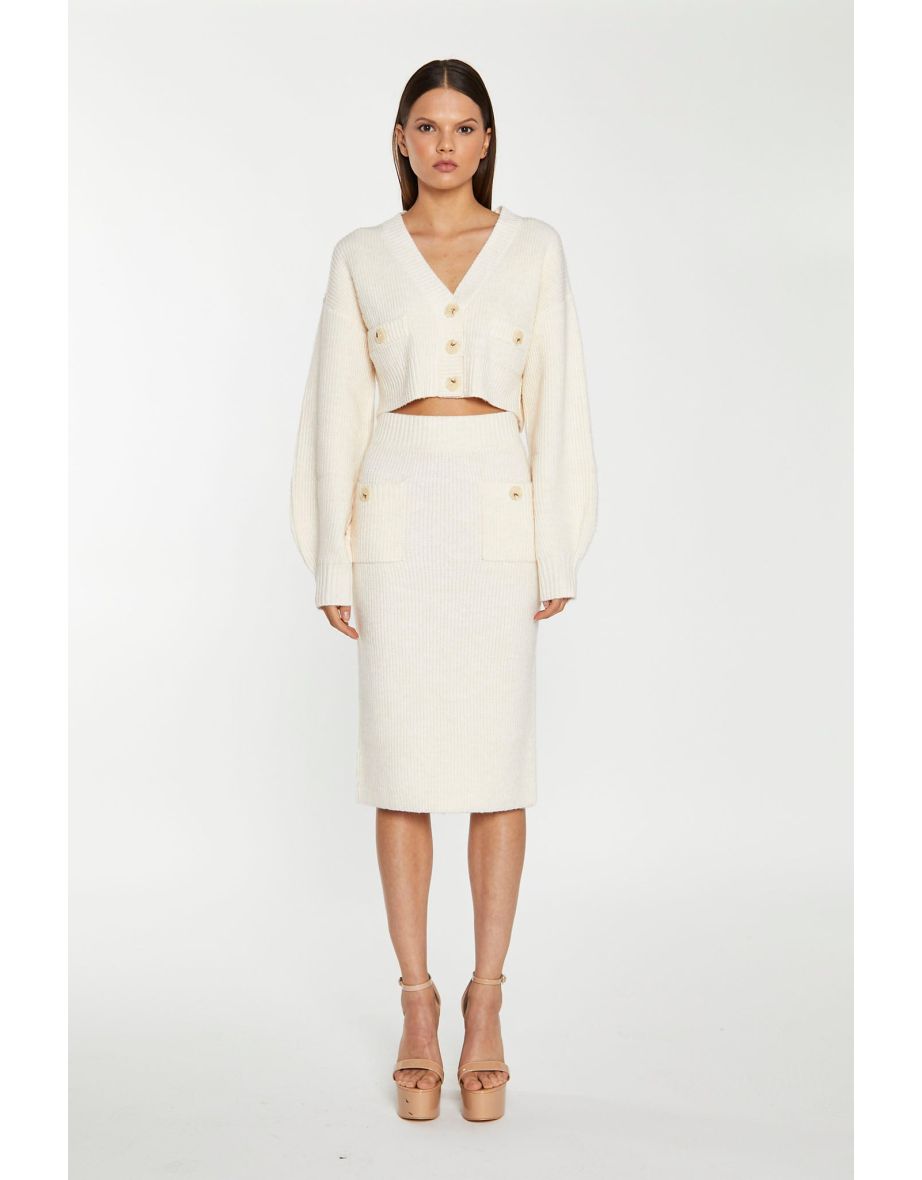 Dark-Cream Knitted Pencil -Skirt