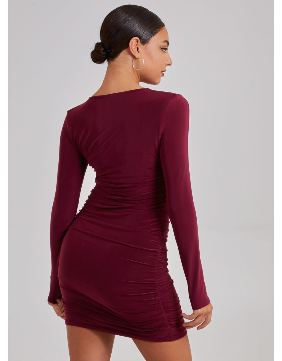 Long Sleeve Ruched Dress - 4