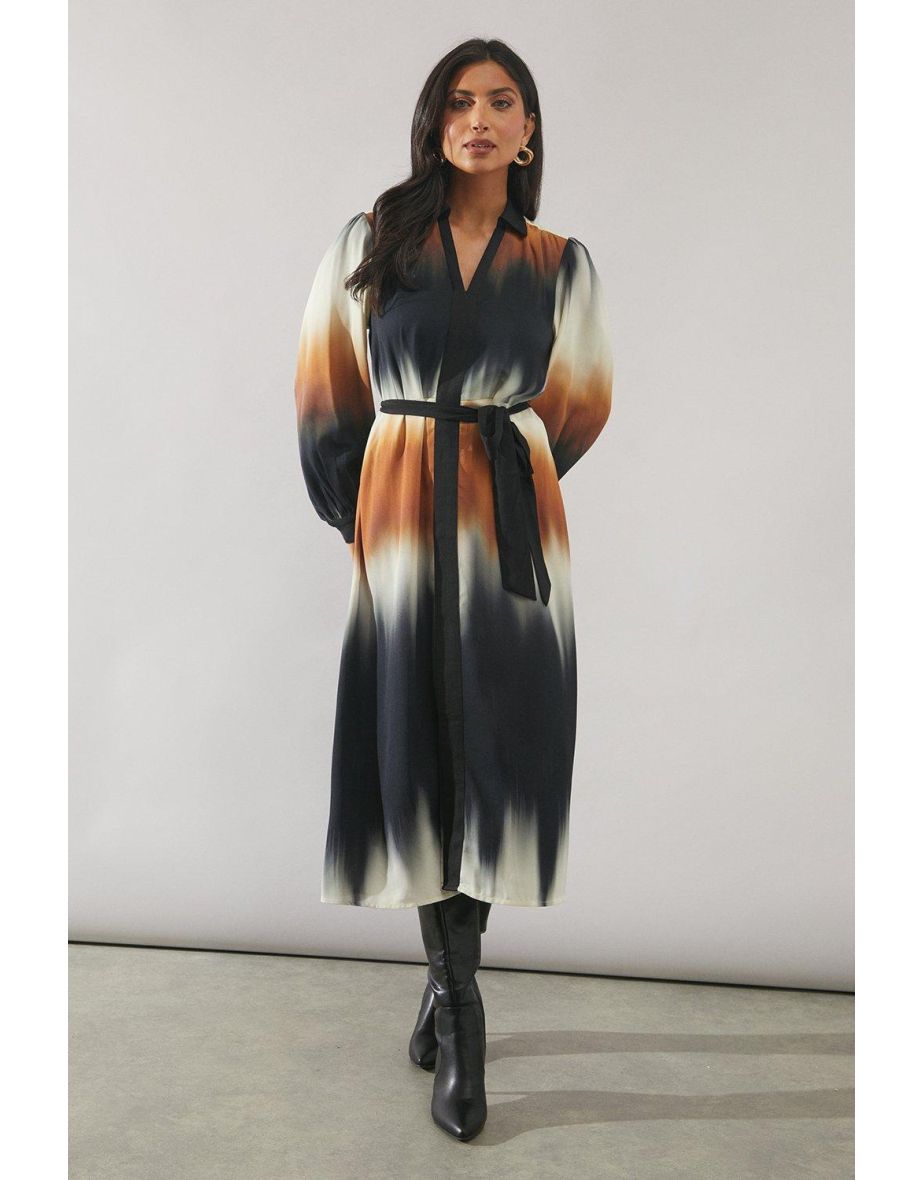 Ombre Contrast Placket Shirt Dress