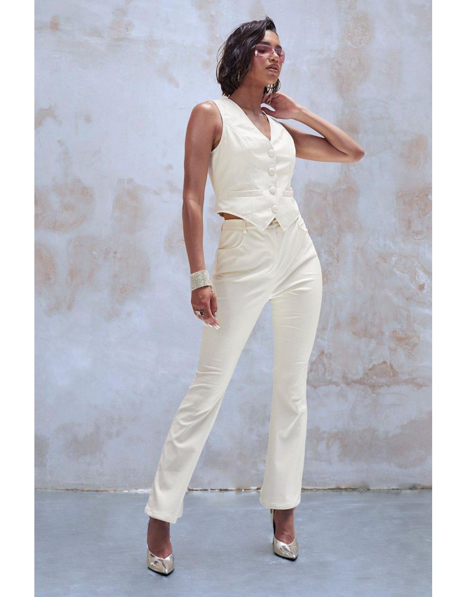 Faux Leather Flared Trousers - bone