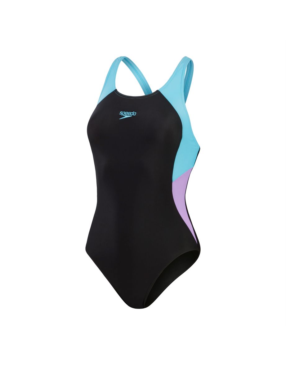 Women's Speedo Colourblock Splice Muscleback Swimsuit in Black