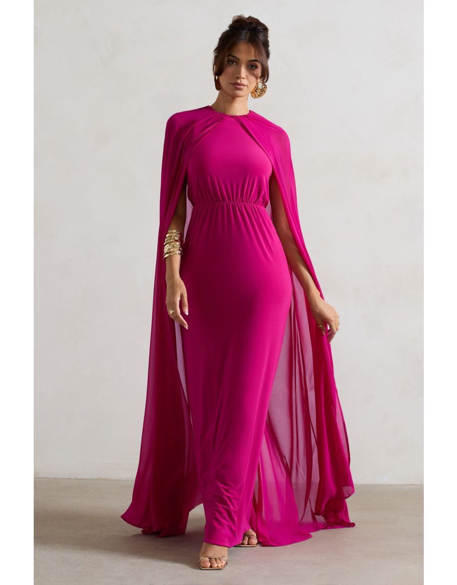 Shop Envy Pink Floor Dress With Chiffon Cape Online in Oman VogaCloset