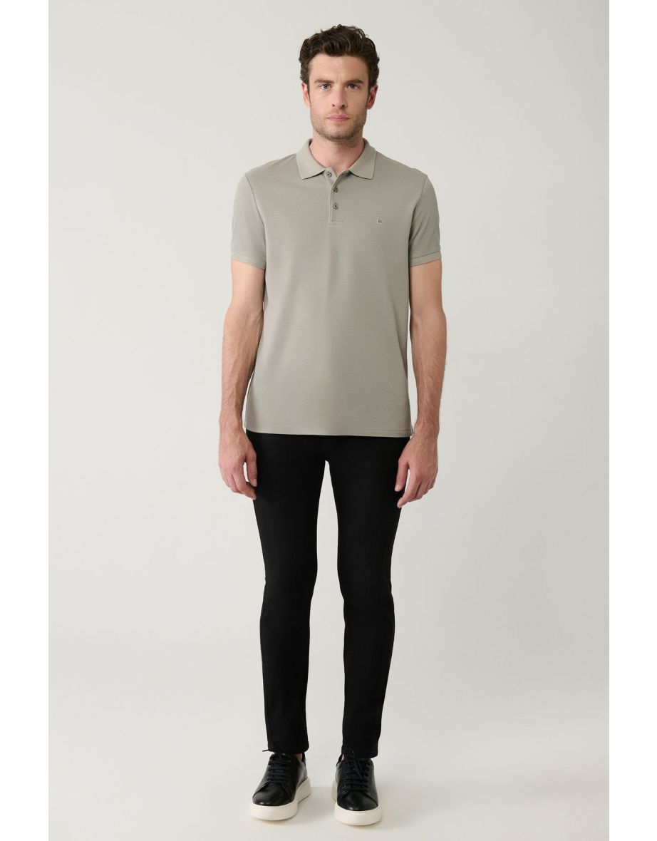 Men's Stone Polo Neck T-shirt 100% Cotton Cool Keeping Regular Fit - 4