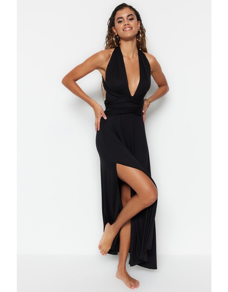 Shop Black Halter Neck A Line Maxi Shift Dress Online in Bahrain VogaCloset