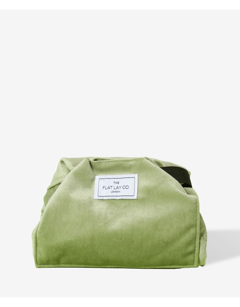 Drawstring Makeup Bag in Sage Green Velvet