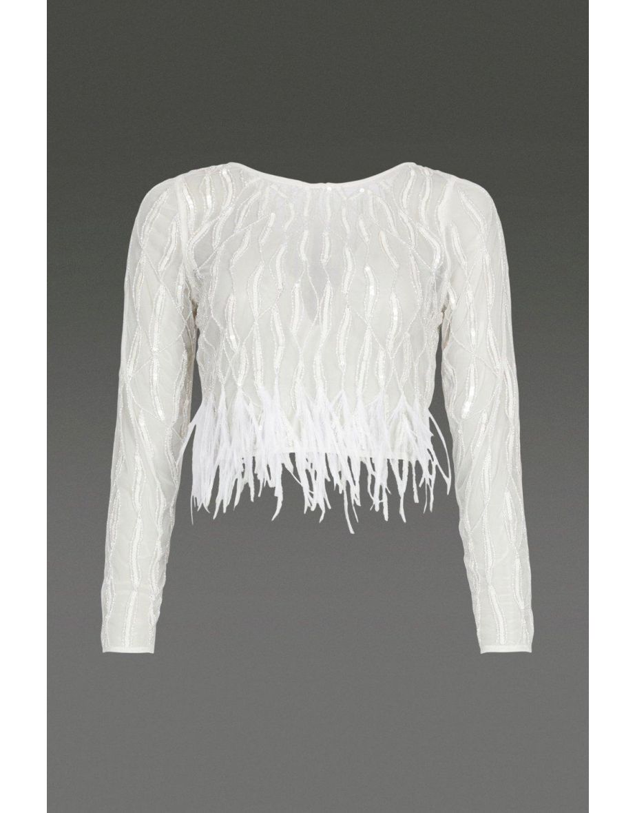 Long Sleeve Feather Hem Top - 3