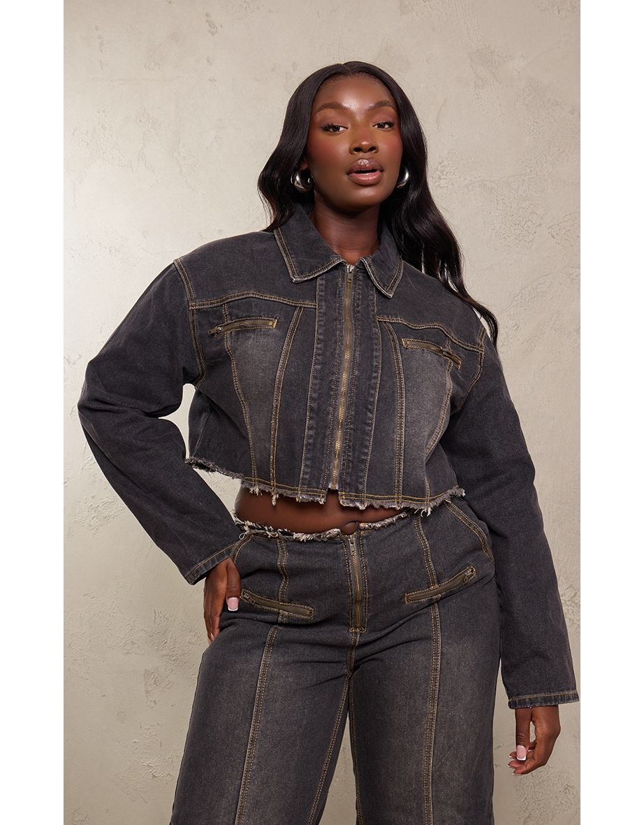 Cropped denim jacket frayed best sale