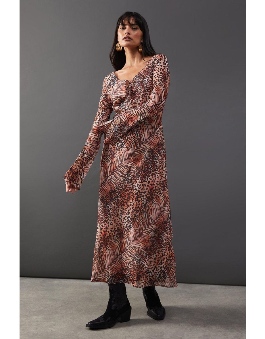 Chiffon Tie Keyhole Front Bias Midi Dress
