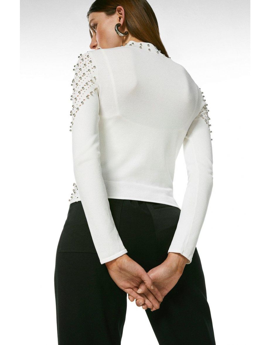 Stud Zip Through Pointelle Cardigan - 2