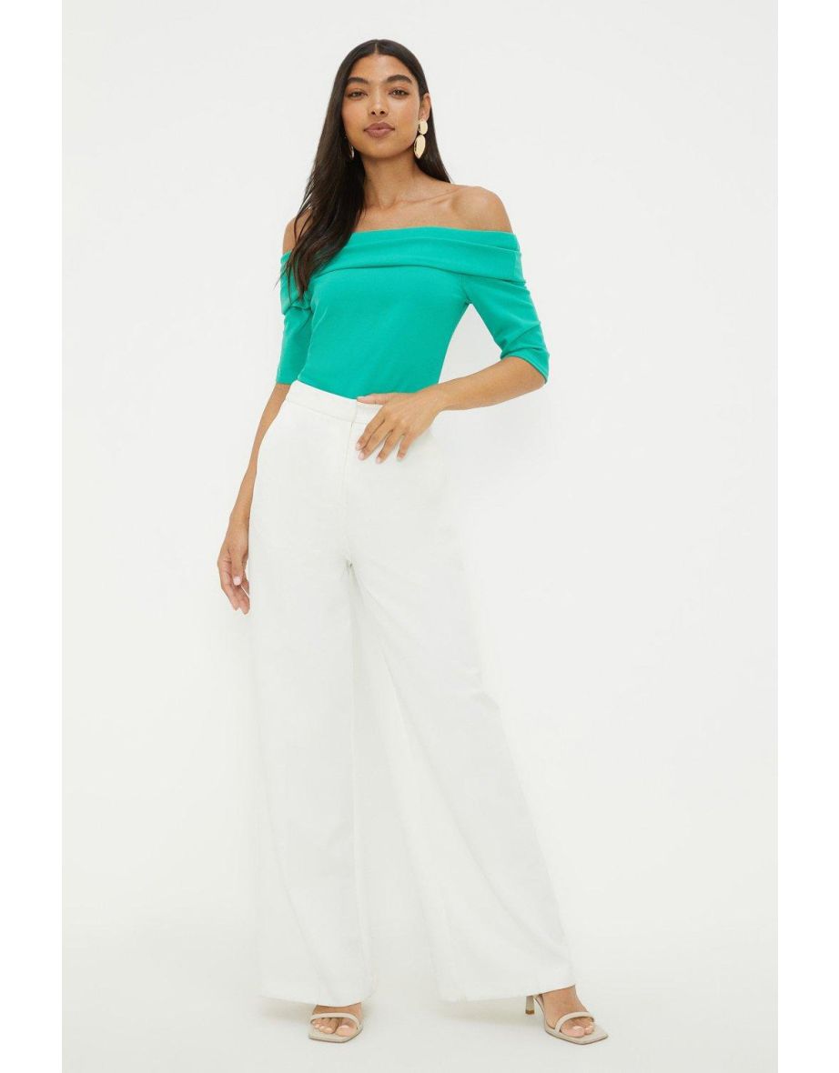 Short Sleeve Fold Over Bardot Top