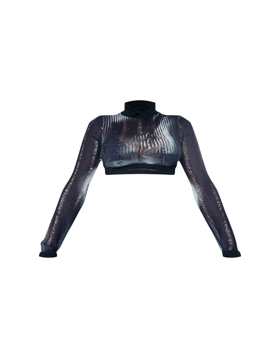 Shape Black Print Ladder Knitted Crop Top - 4