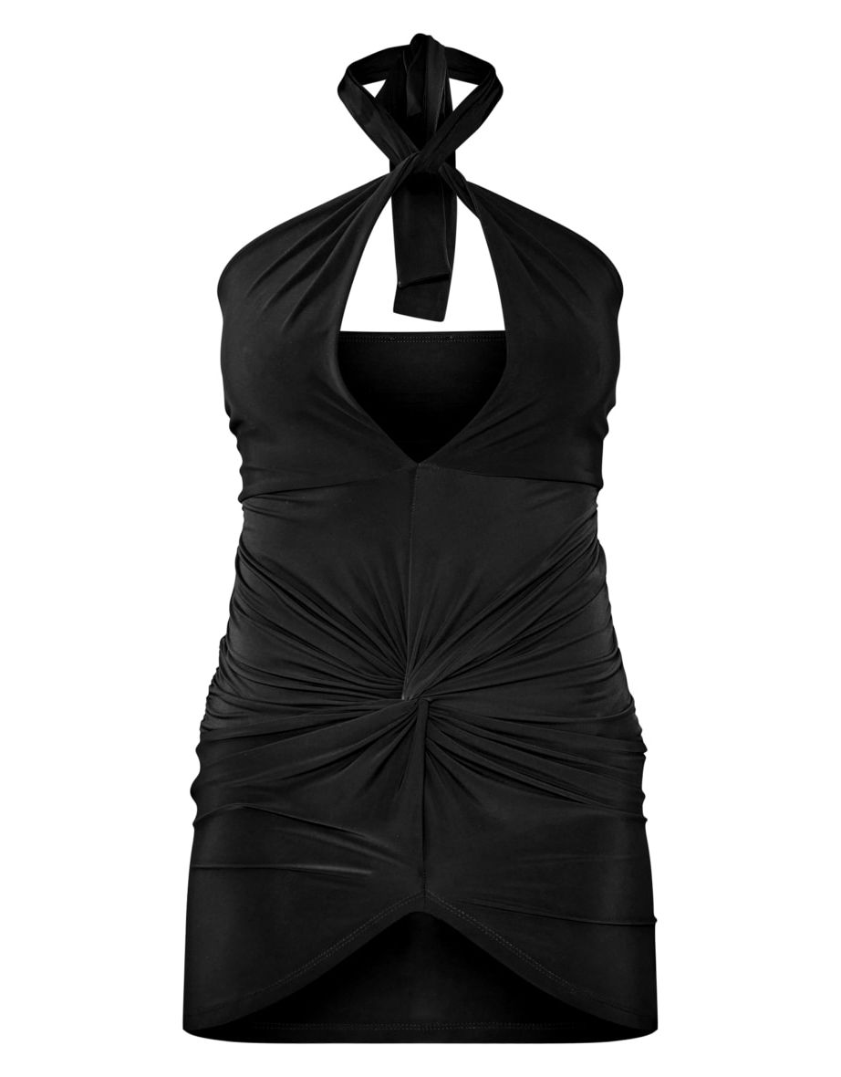 Black Slinky Cut Out Knot Detail Halter Bodycon Dress - 4