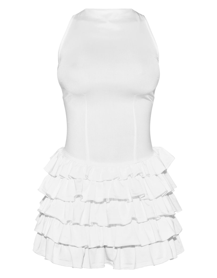 White Slinky Frill Hem Micro Mini Dress - 4