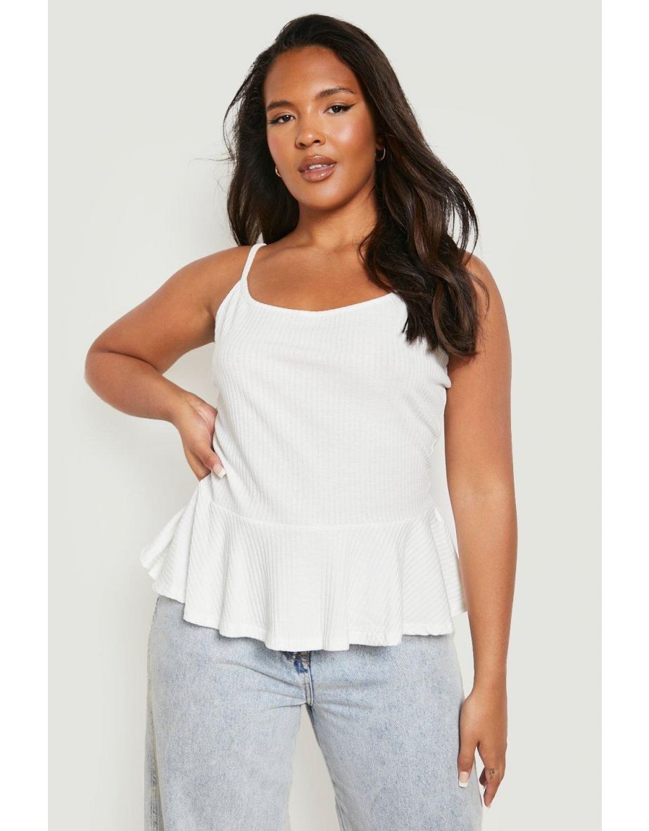 Plus Soft Rib Peplum Vest Top - white