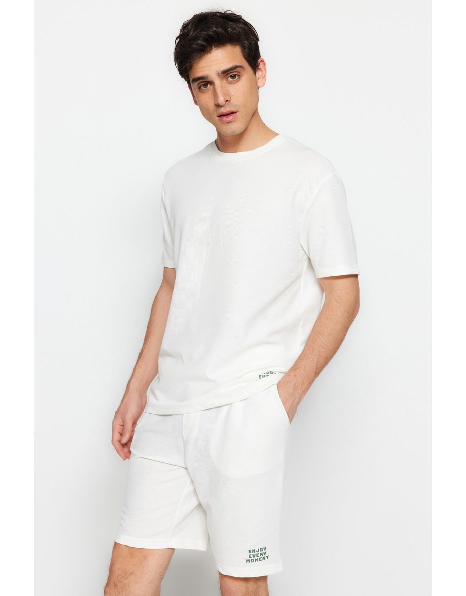 Ecru Regular Fit Knitted Pajama Set