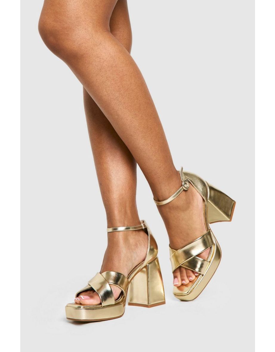 Wide Fit Metallic Platform Heels - gold