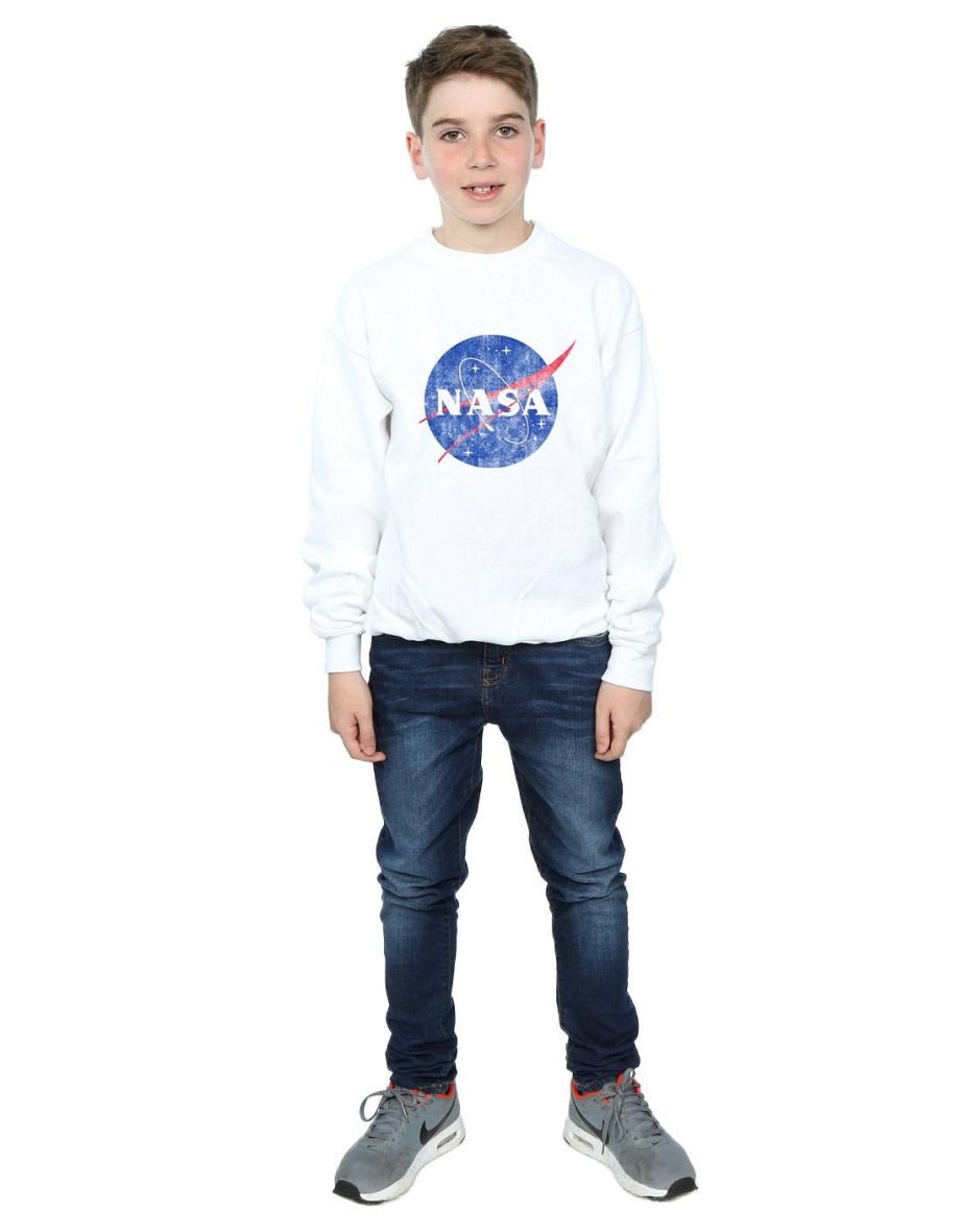 NASA Boys Classic Insignia Logo Distressed Sweatshirt - White - 3
