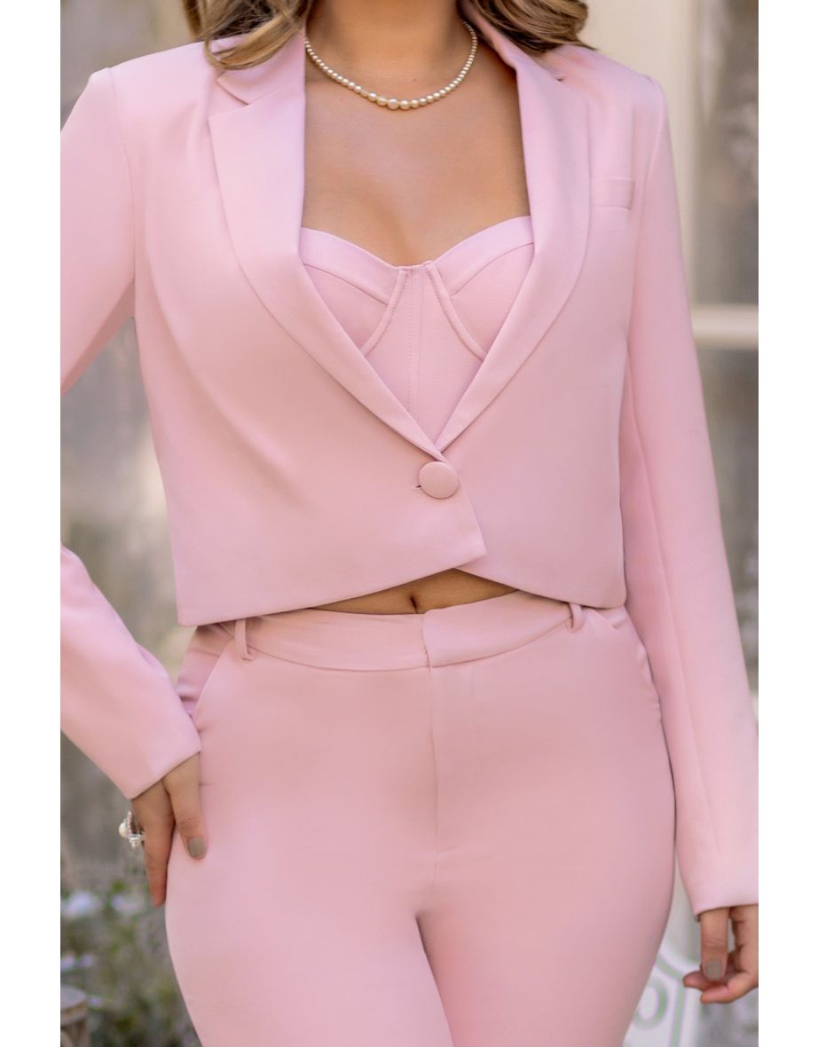Just For You | Pink Boxy Hem Crop Blazer - 4