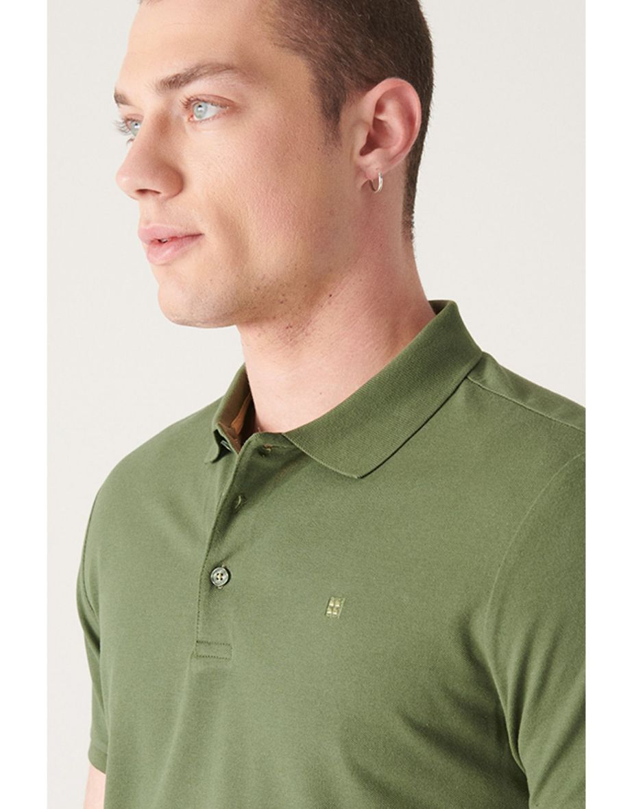 Men's Khaki Polo Neck T-shirt 100% Cotton Cool Keeping Regular Fit - 5