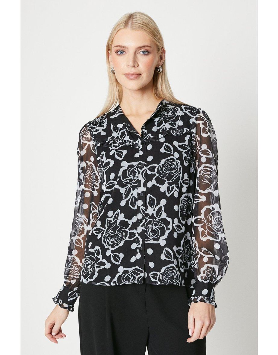 Floral Spot Button Down Blouse - mono