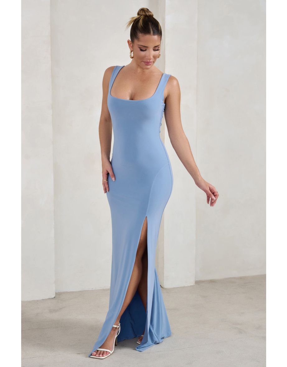 Madeline | Grey Sleeveless Thigh Split Maxi Dress - 3