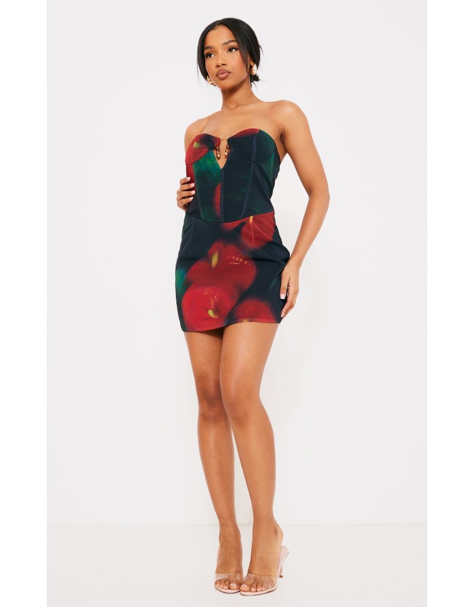 Multi Chiffon Printed Corset Bandeau Mini Dress