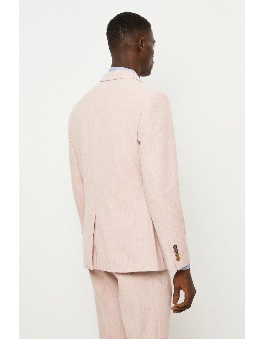 Slim Fit Pink Herringbone Tweed Suit Jacket - 2