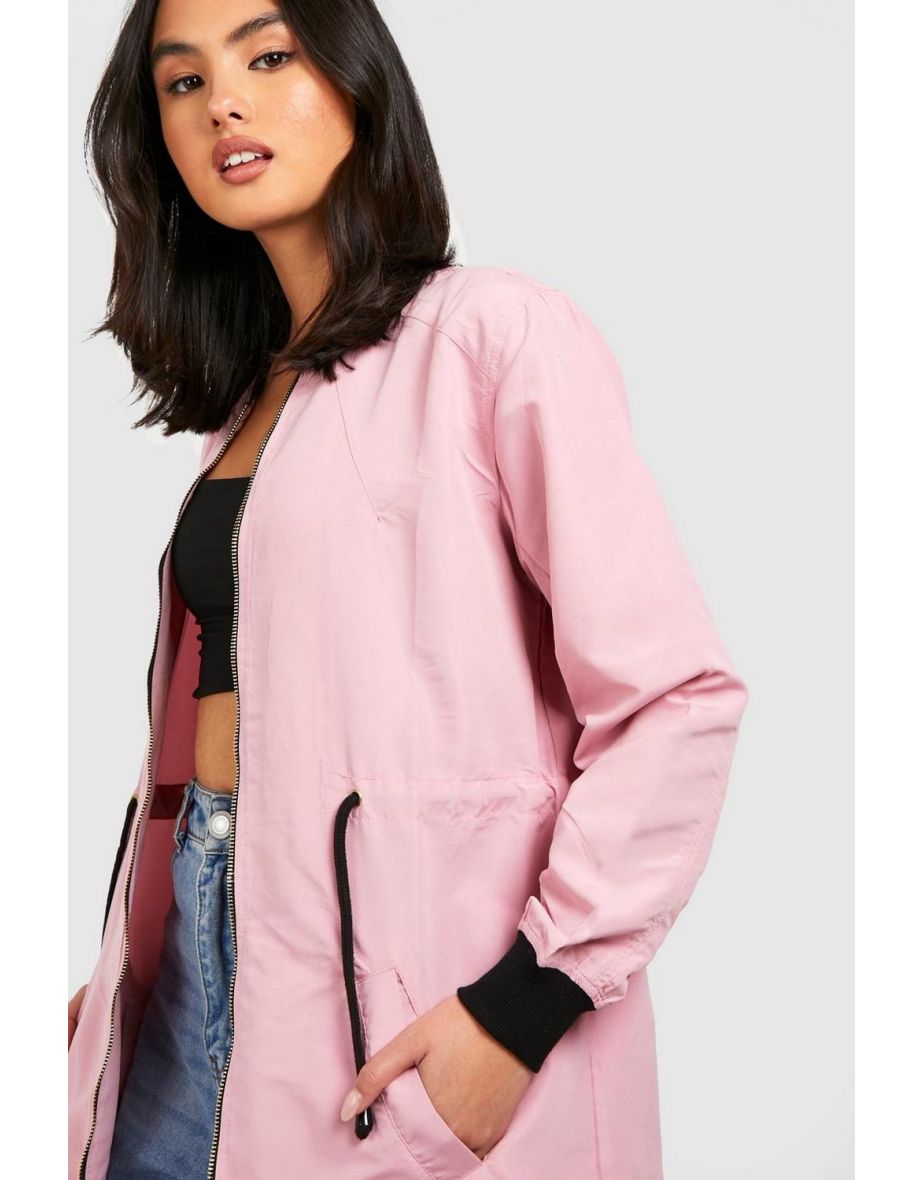 Longline Synch Waist Bomber Jacket - dusky pink - 3