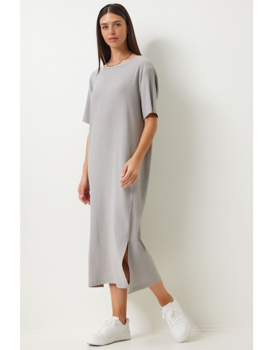 Women's Gray Loose Long Daily Summer Knitted Dress