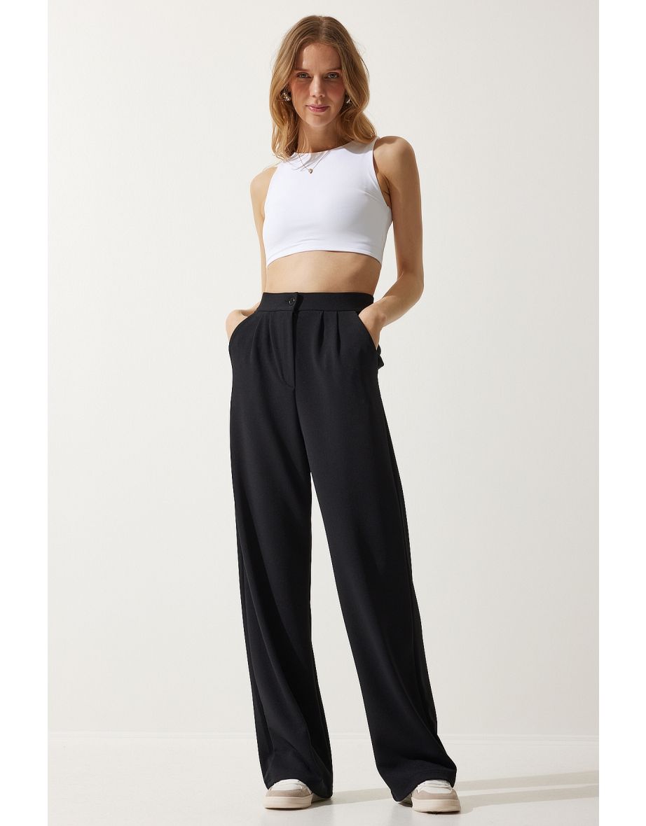 Women's Black Lycra Casual Palazzo Knitted Trousers