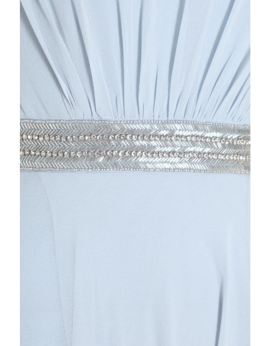 Blue Chiffon Dip Hem Maxi Dress - 5
