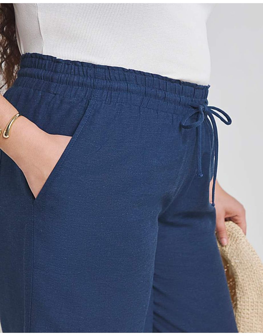 Navy Linen Wide Leg Trouser - 3
