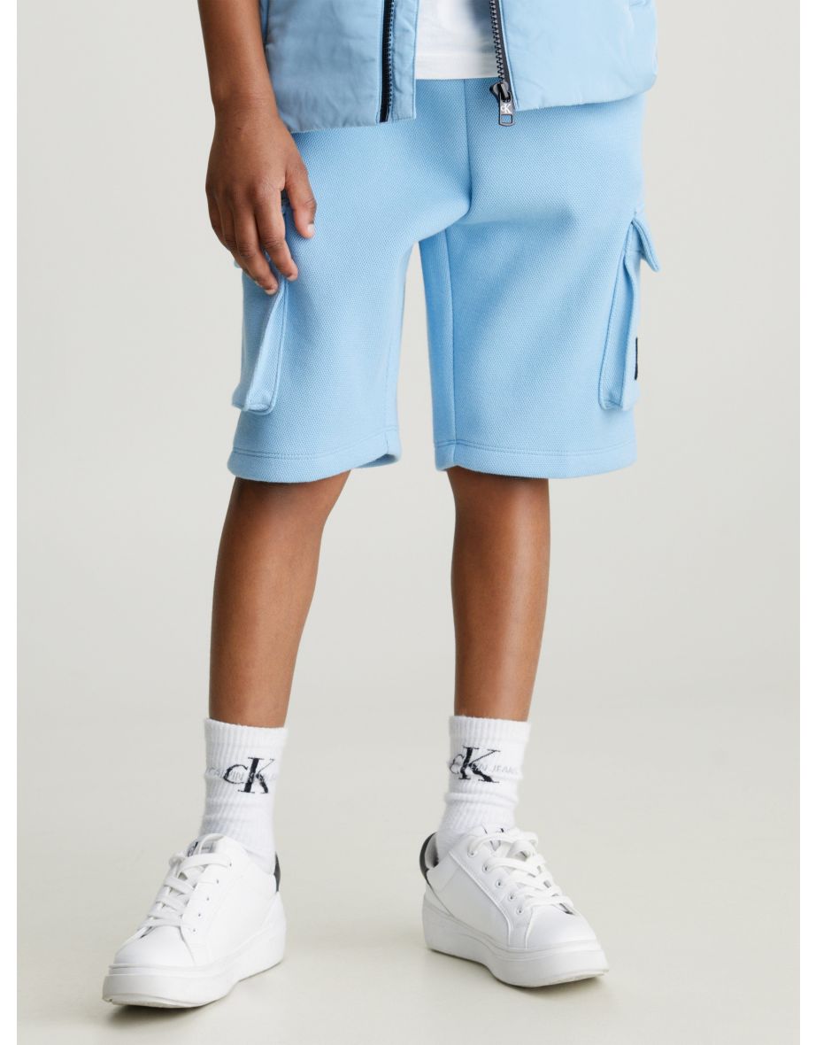 Calvin Klein Boys Pique Cargo Shorts in Blue