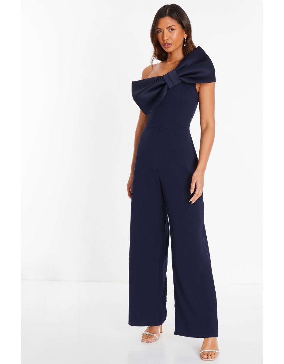 Shop Navy One Shoulder Bow Palazzo Jumpsuit Online in United Arab Emirates VogaCloset