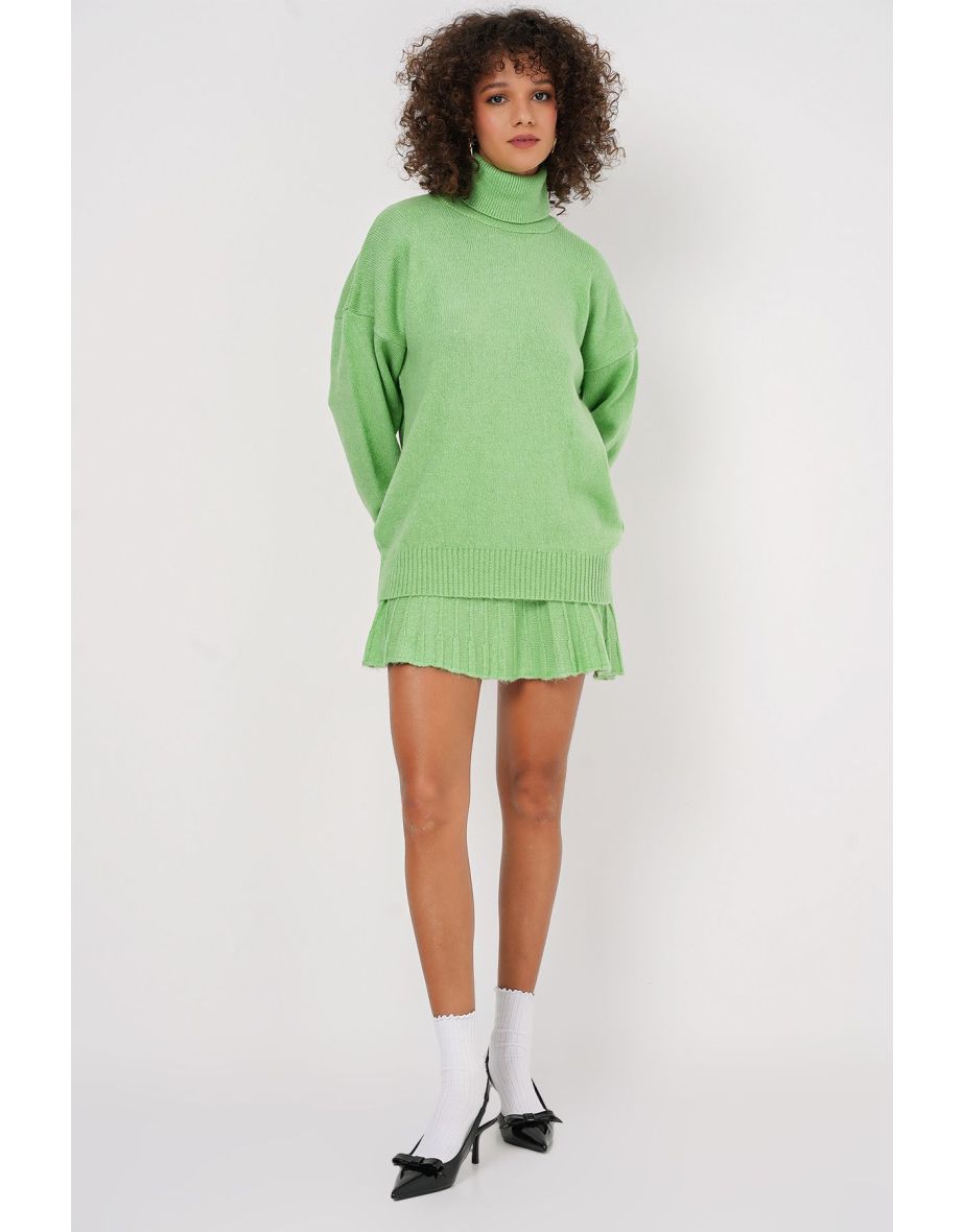 Sweater Skirt Knitwear Two Piece Set - E.Green