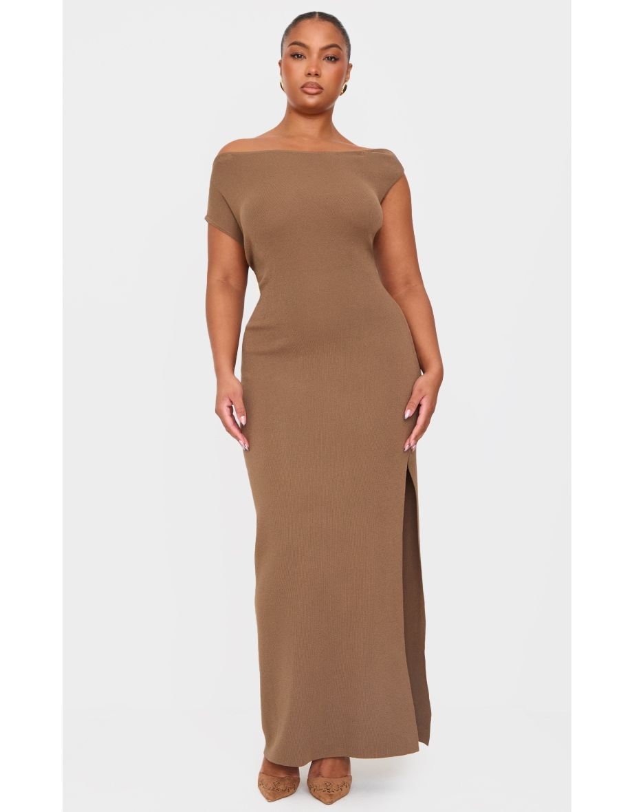 Plus Mocha Fine Knit Maxi Dress