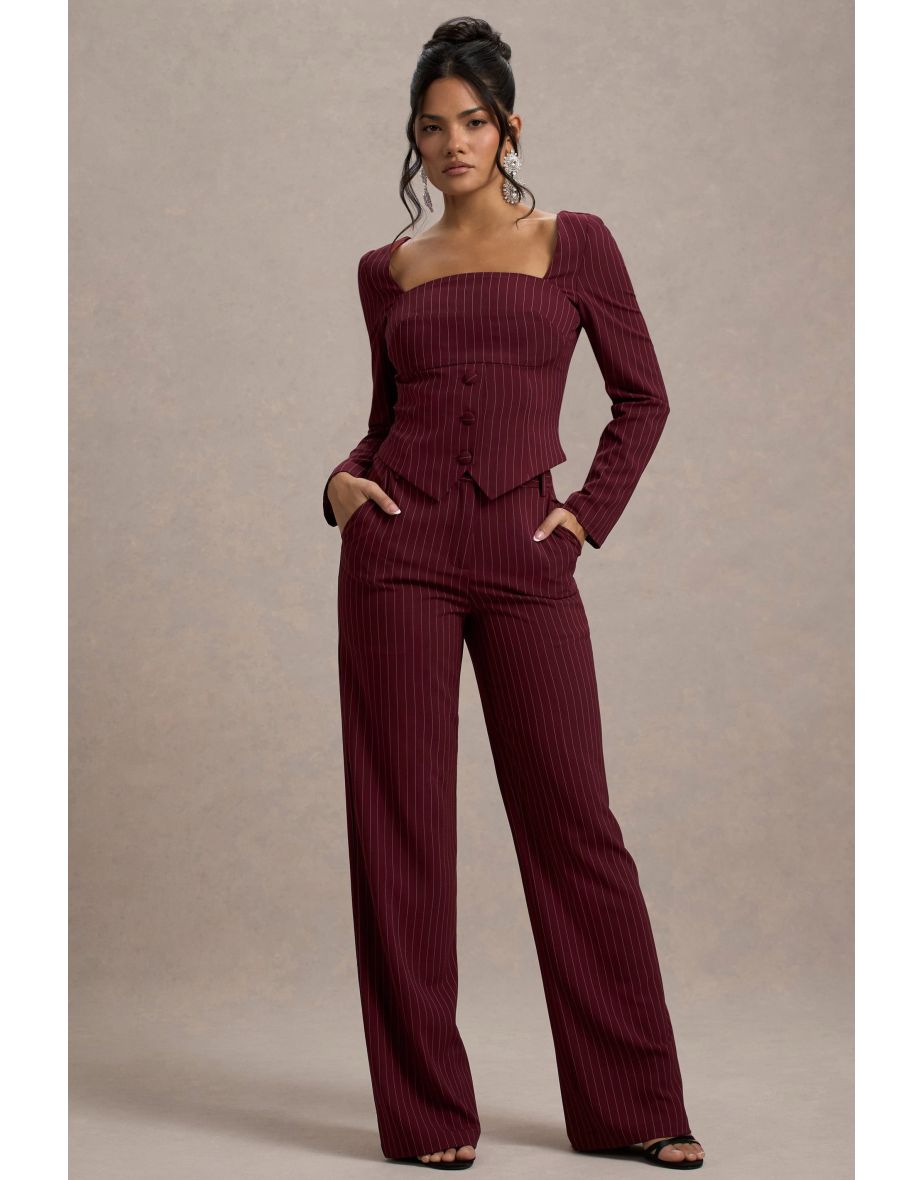 New York | Wine Pinstripe Tailored Wide-Leg Trousers