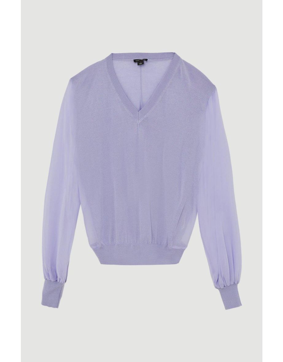 Lightweight Viscose Blend Summer Knit Georgette Sleeve Top - 4