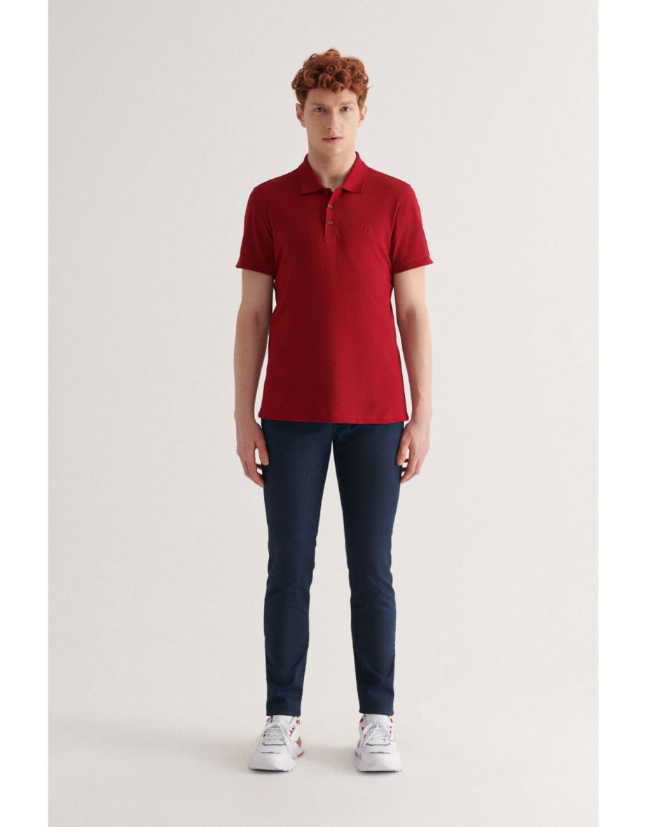 Men's Claret Red 100% Cotton Cool Keeping Standard Fit Regular Cut Polo Neck T-shirt