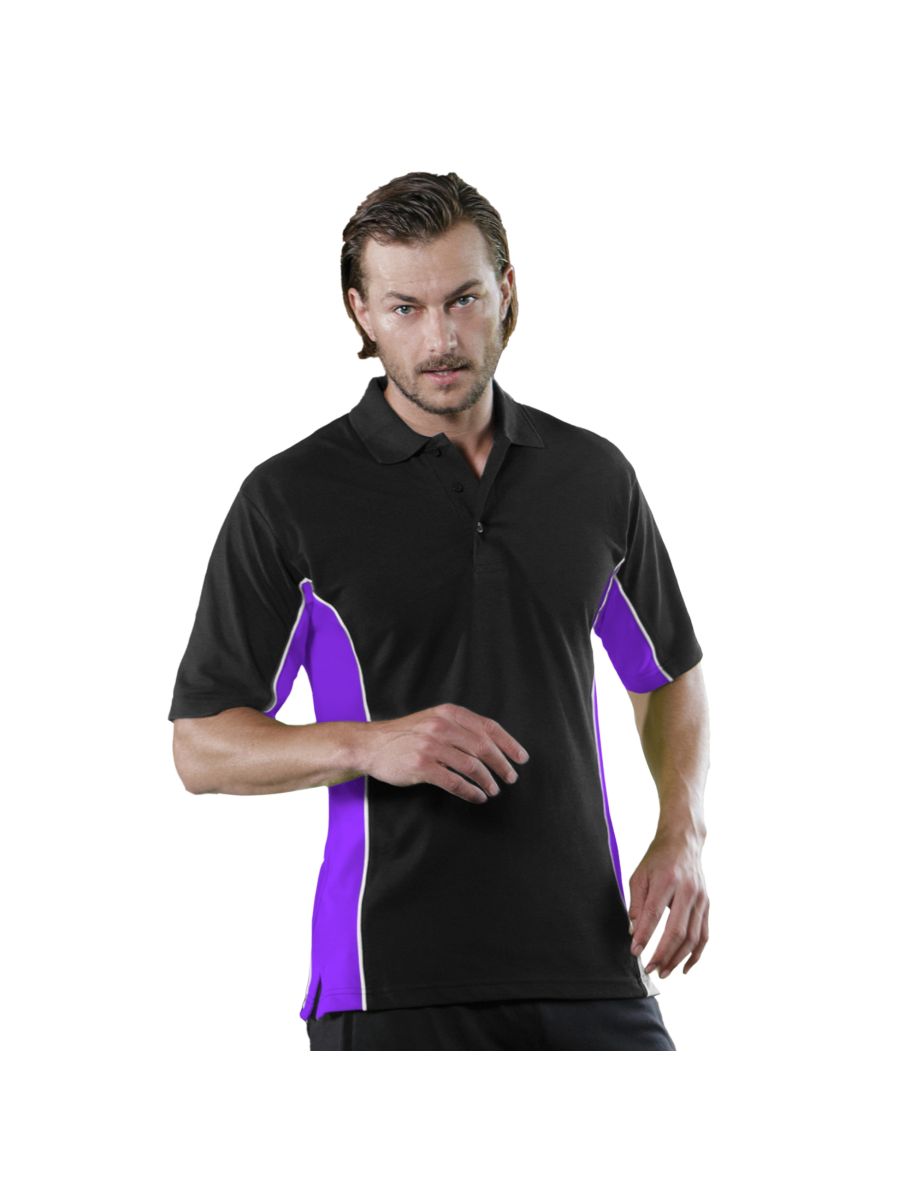 Gamegear® Mens Track Pique Short Sleeve Polo Shirt Top - Black/Purple/White - 2