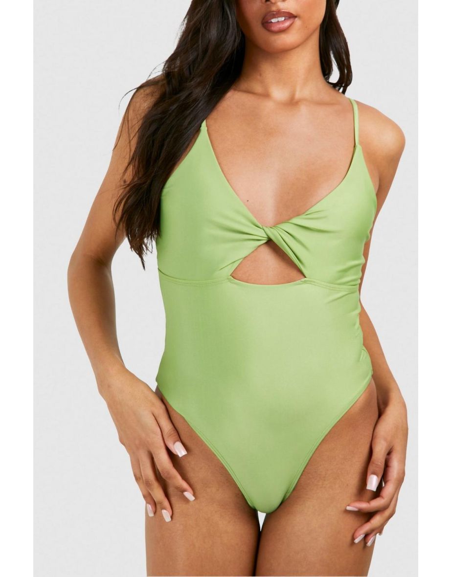 Tall Twist Front Tummy Control Swimsuit - khaki - 3