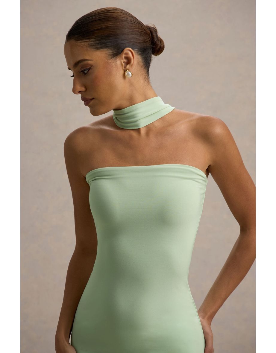 Nobu | Light Green Bandeau Maxi Dress With Halter-Collar - 5