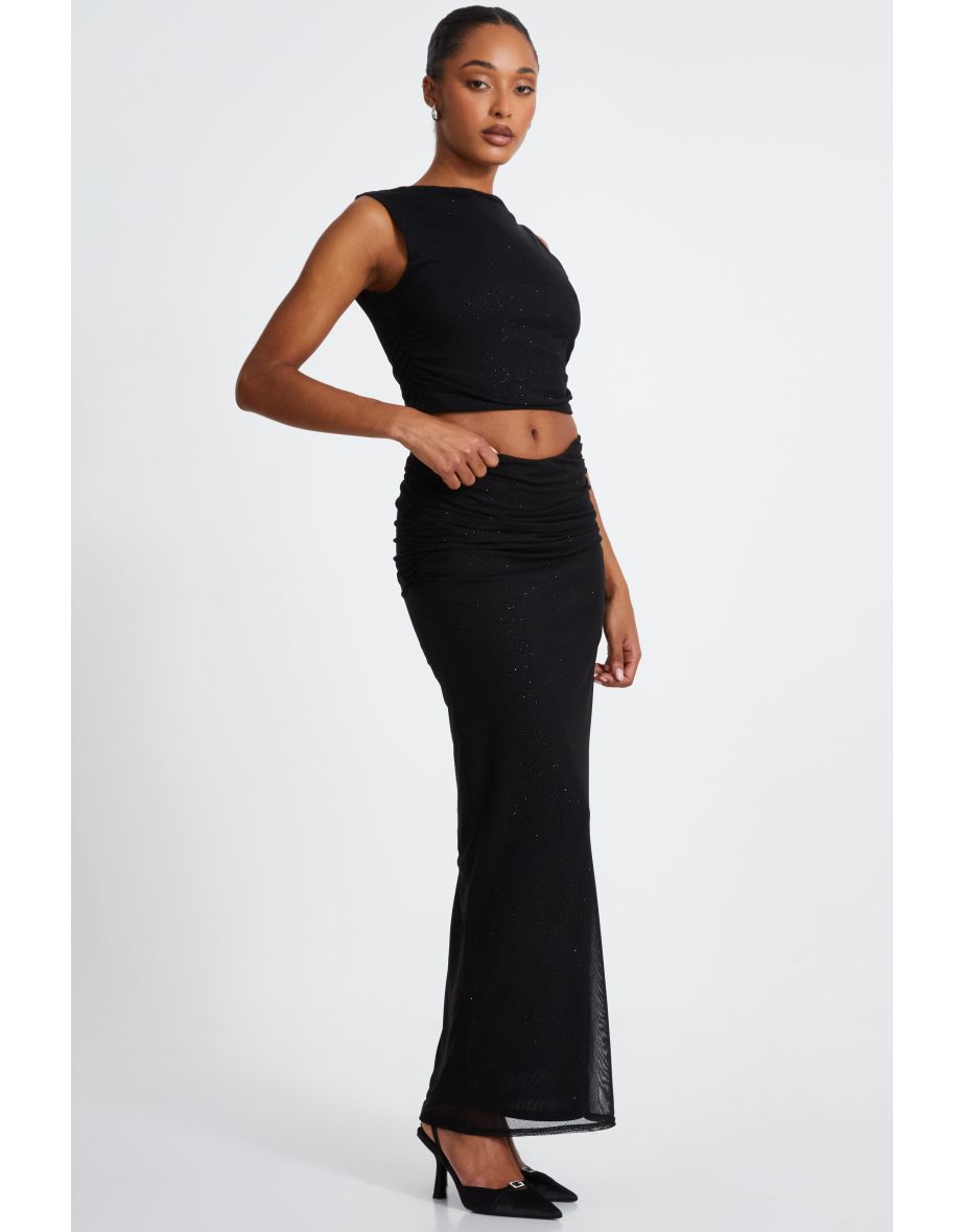 Black Glitter Mesh Crop Top